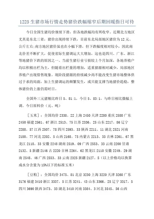 1225生猪市场行情走势猪价跌幅缩窄后期回暖指日可待