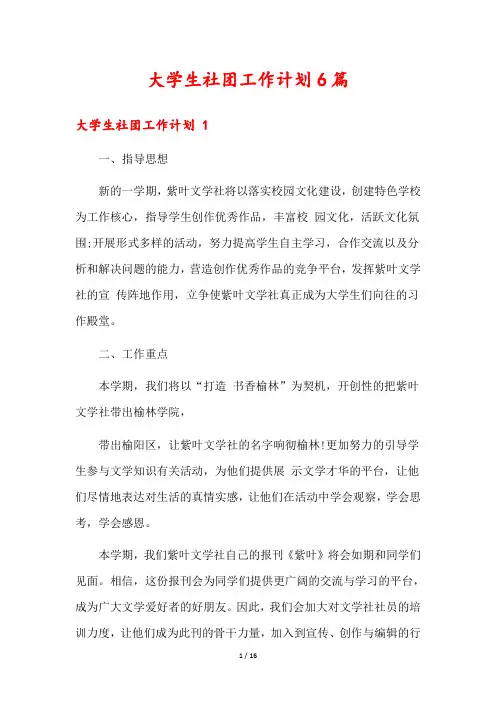 大学生社团工作计划6篇