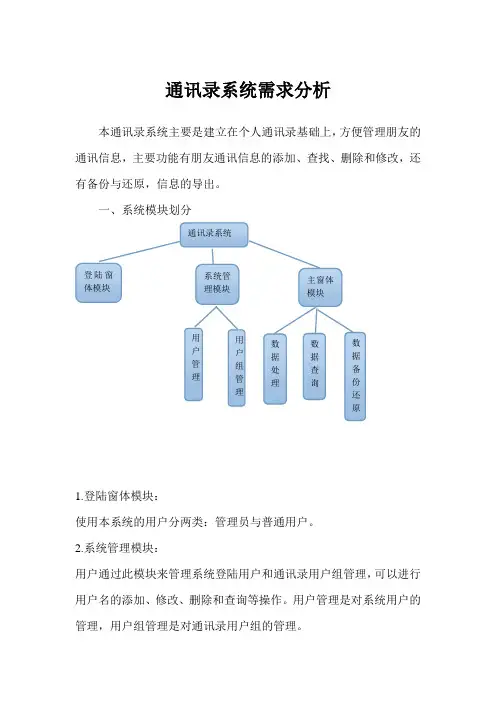 通讯录系统需求分析
