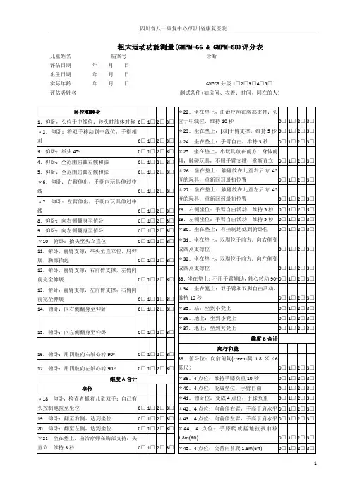 GMFM粗大运动功能测量评分表