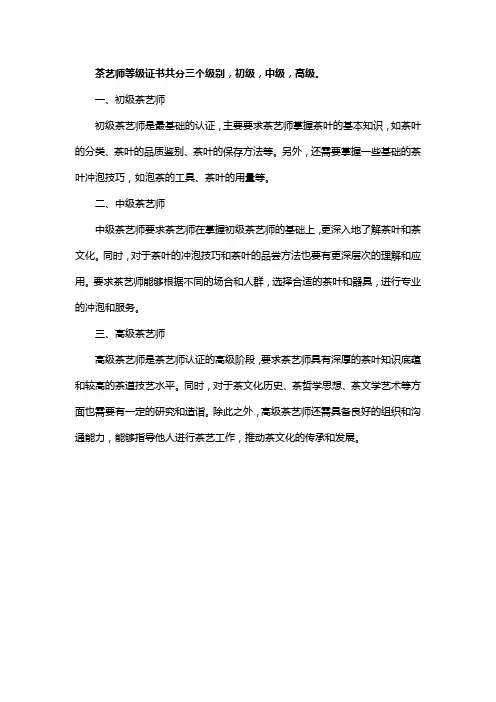 茶艺师等级证书