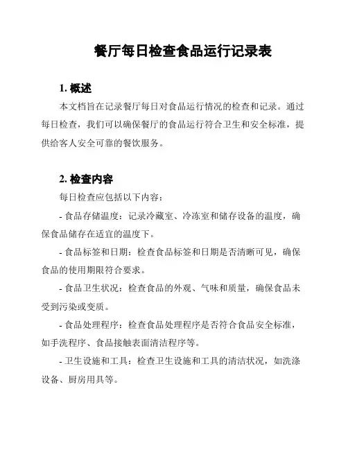 餐厅每日检查食品运行记录表