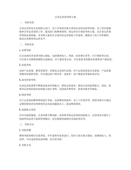 企业运营部考核方案
