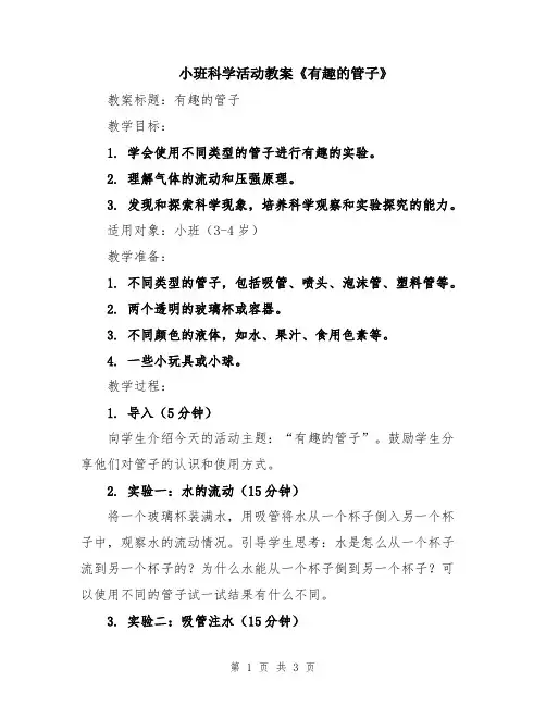 小班科学活动教案《有趣的管子》