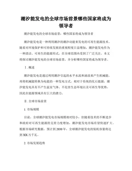 潮汐能发电的全球市场前景哪些国家将成为领导者