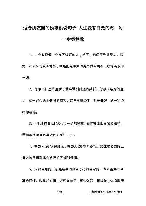适合朋友圈的励志说说句子 人生没有白走的路,每一步都算数