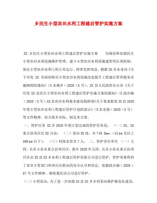 乡民生小型农田水利工程建后管护实施方案