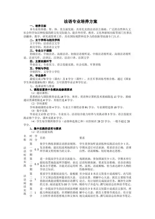 法语专业培养方案