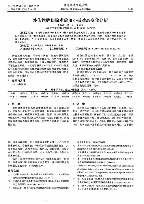 外伤性脾切除术后血小板动态变化分析
