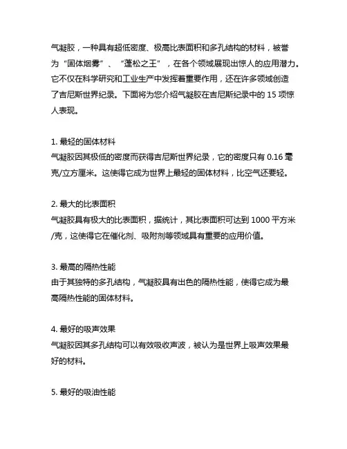 气凝胶 15项吉尼斯纪录 列表