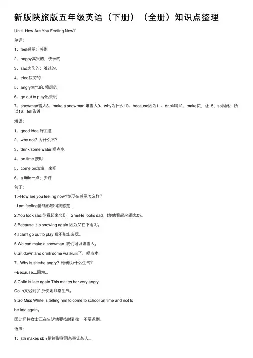 新版陕旅版五年级英语（下册）（全册）知识点整理