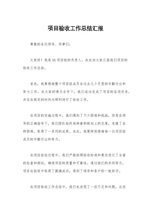 项目验收工作总结汇报