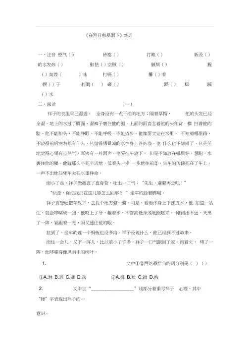 第7课在烈日和暴雨下同步练习苏教九级上