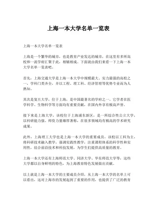 上海一本大学名单一览表