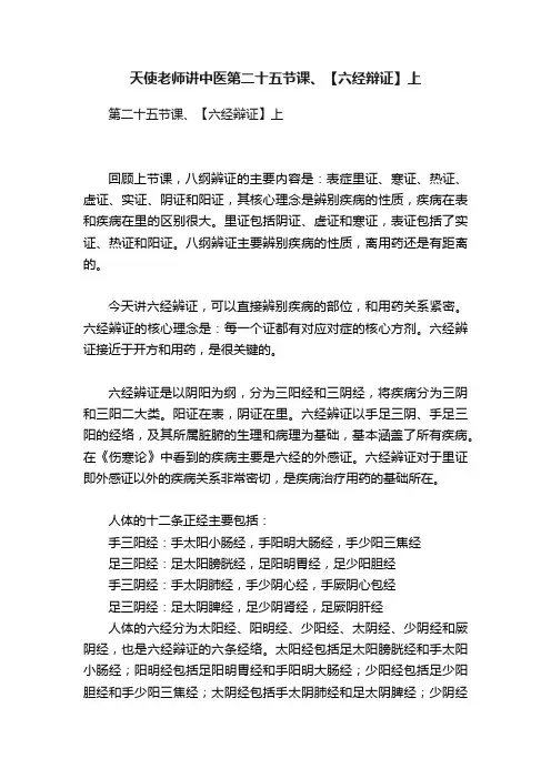 天使老师讲中医第二十五节课、【六经辩证】上