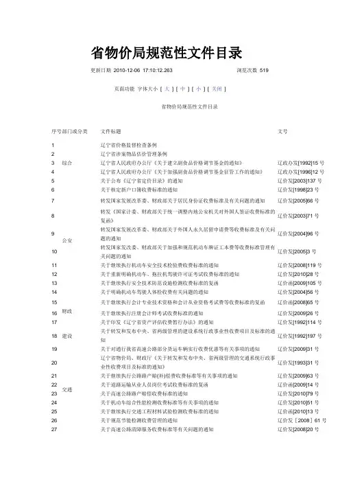 省物价局规范性文件目录