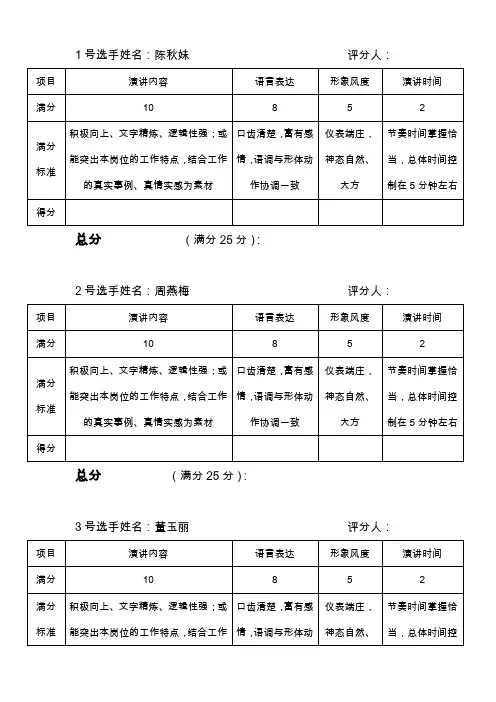 演讲比赛评分表(评委用)
