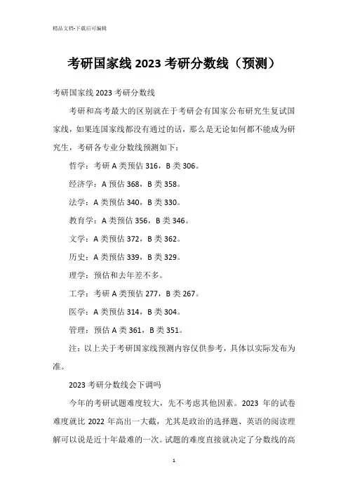 考研国家线2023考研分数线(预测)