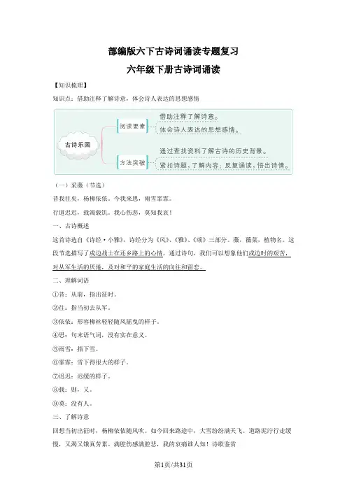 部编版语文六年级下册古诗词诵读知识清单+检测