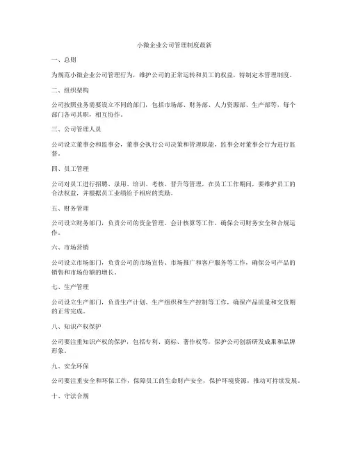 小微企业公司管理制度最新