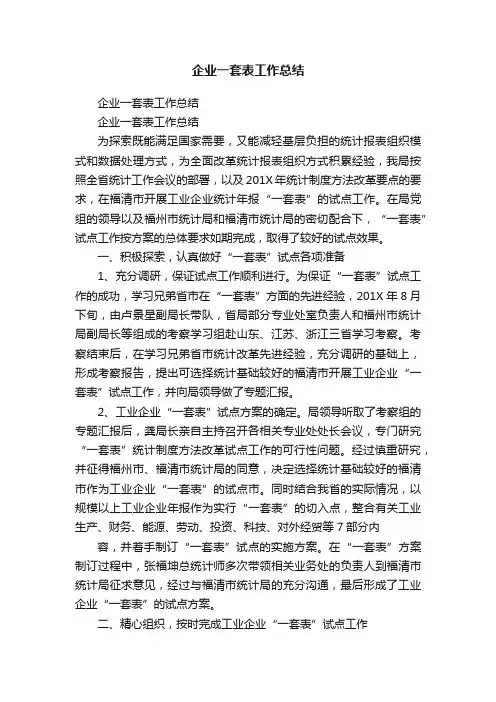 企业一套表工作总结