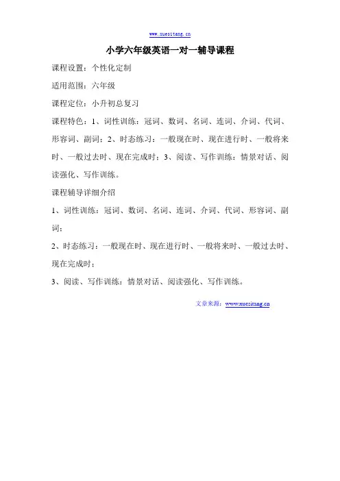 小学六年级英语一对一辅导课程