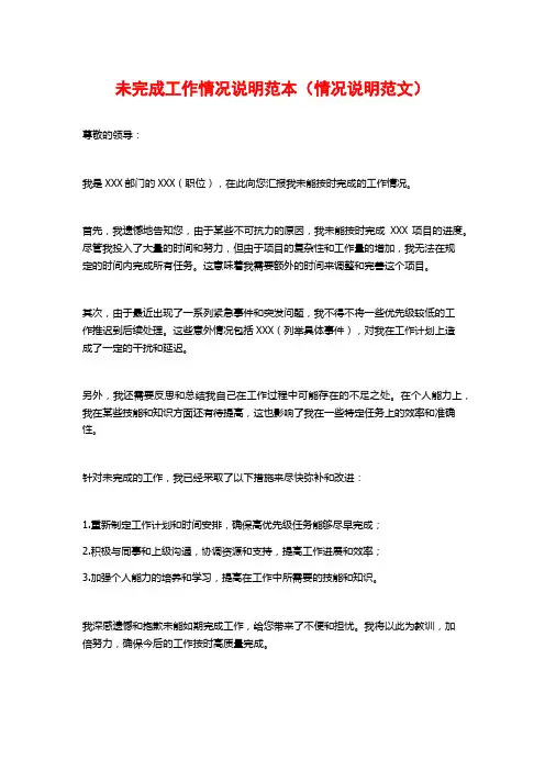 未完成工作情况说明范本(情况说明范文)