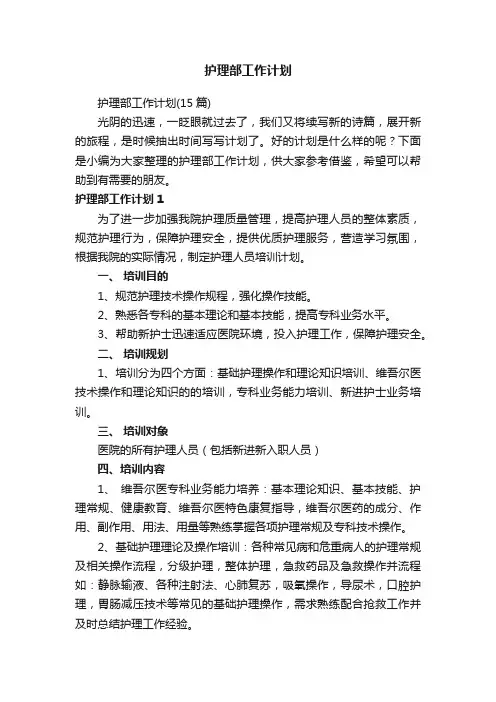 护理部工作计划（15篇）