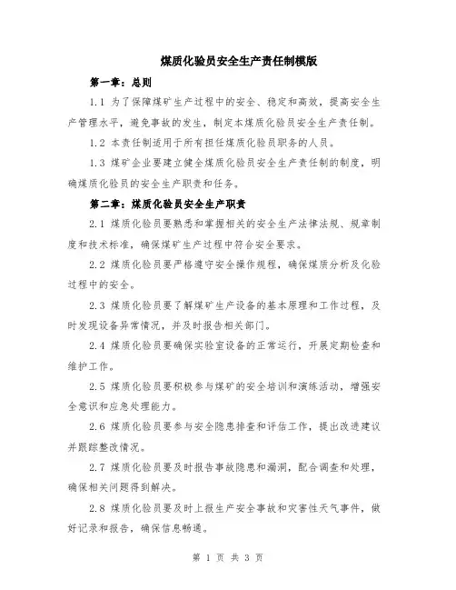煤质化验员安全生产责任制模版