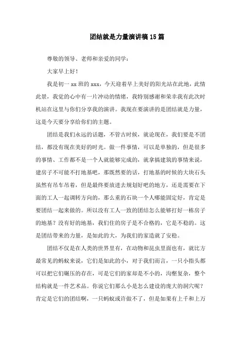 团结就是力量演讲稿15篇精选