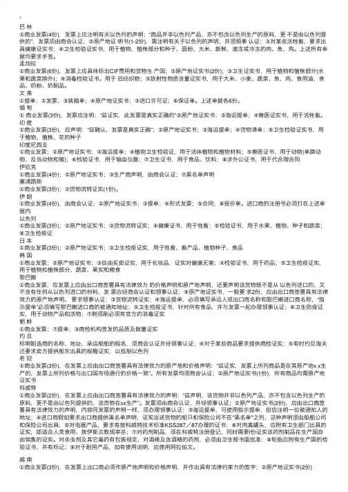 亚洲各国地区对进口单证的有关要求
