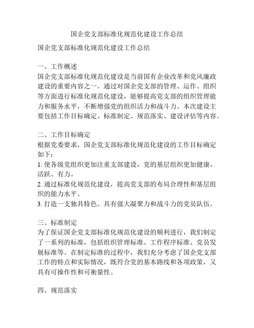国企党支部标准化规范化建设工作总结