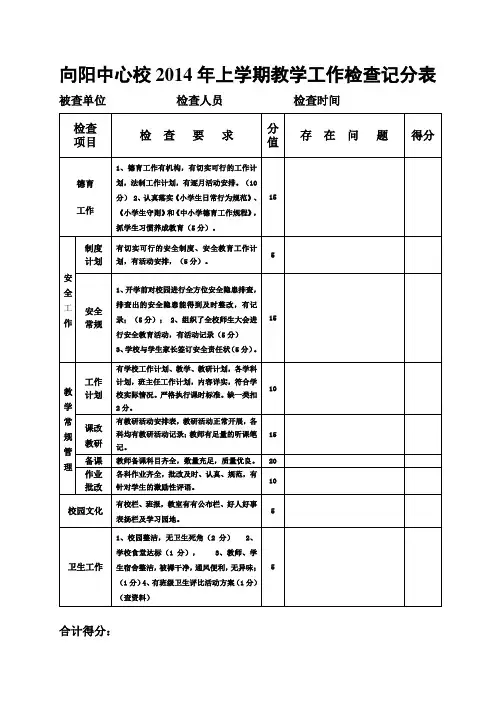2014教学工作检查登记表