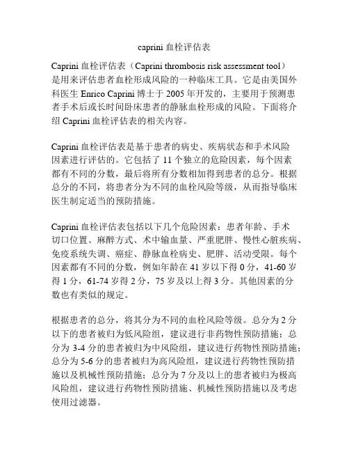 caprini血栓评估表