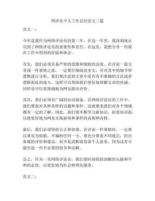 网评员个人工作总结范文三篇