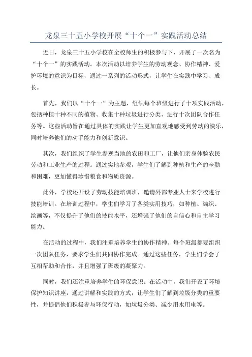 龙泉三十五小学校开展“十个一”实践活动总结