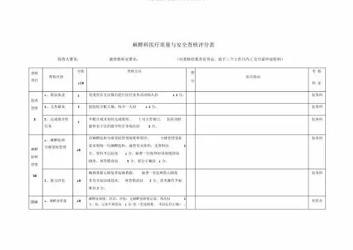 麻醉科医疗质量与安全考核评分表