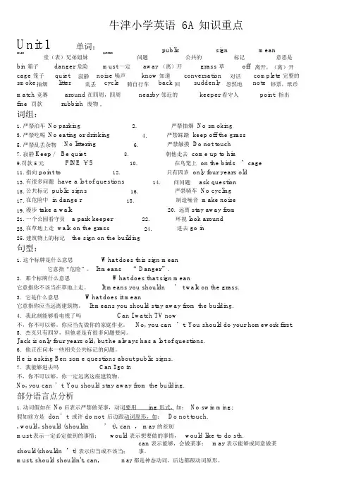 牛津小学英语6A-知识要点汇总