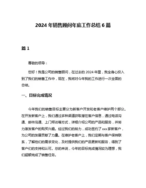 2024年销售顾问年底工作总结6篇