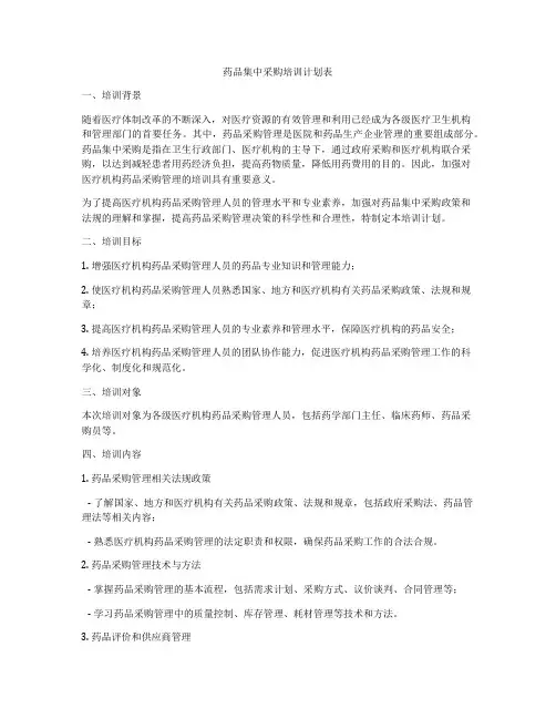 药品集中采购培训计划表
