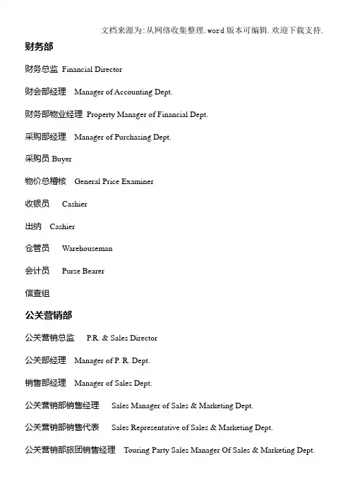 各岗位职位中英文对照