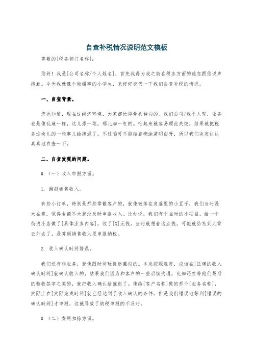 自查补税情况说明范文模板