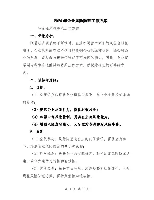2024年企业风险防范工作方案