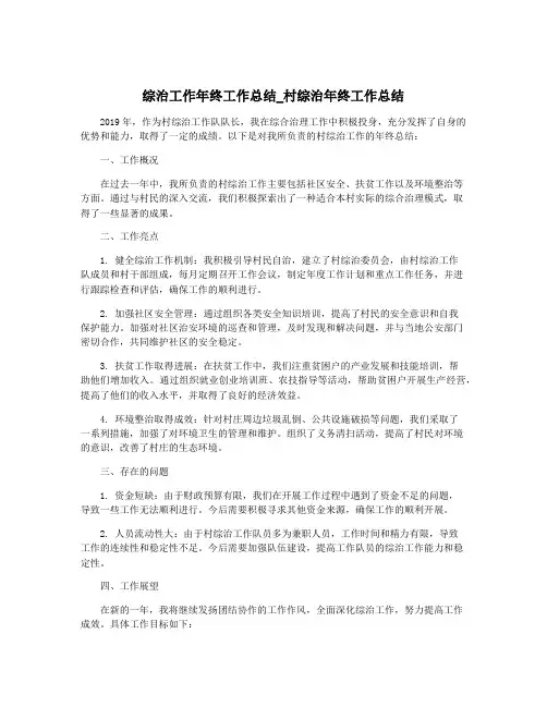 综治工作年终工作总结_村综治年终工作总结