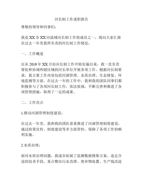河长制工作述职报告