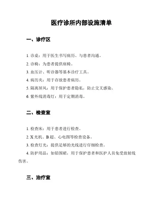 医疗诊所内部设施清单
