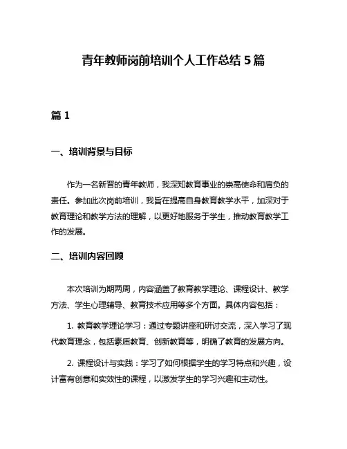 青年教师岗前培训个人工作总结5篇