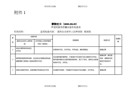 养老机构服务质量115项明细之欧阳歌谷创作