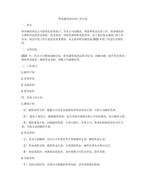 财务融资部年度工作计划