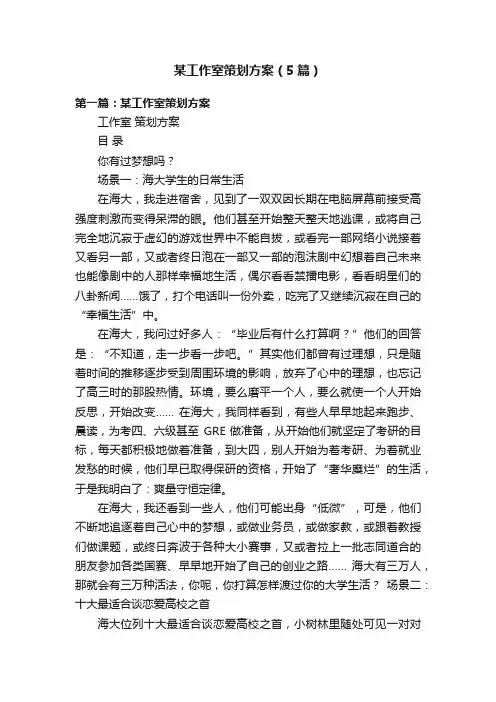 某工作室策划方案（5篇）